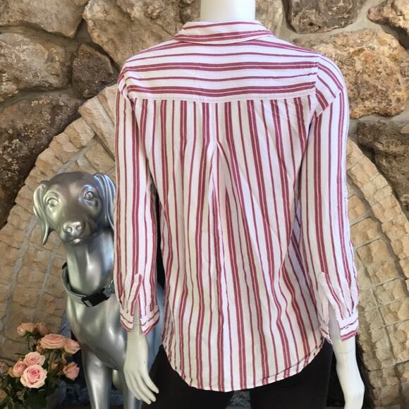 Beach Lunch Lounge Red White Striped Button Down Shirt with Pocket Women's Small - Picture 6 of 9